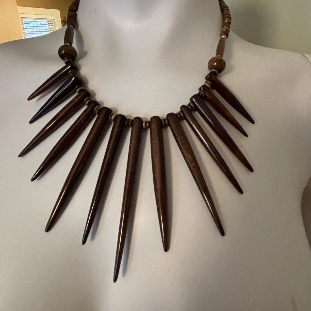 Beautiful Wood and Beaded Tribal Bib Necklace